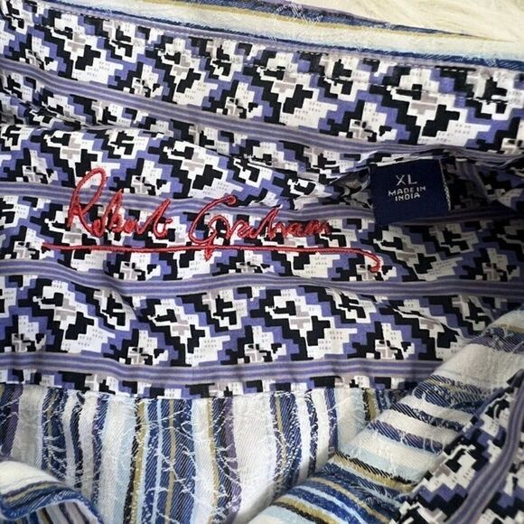 Robert Graham White Multicolored Striped Geometric Embroidered Button Up Shirt - Picture 5 of 12
